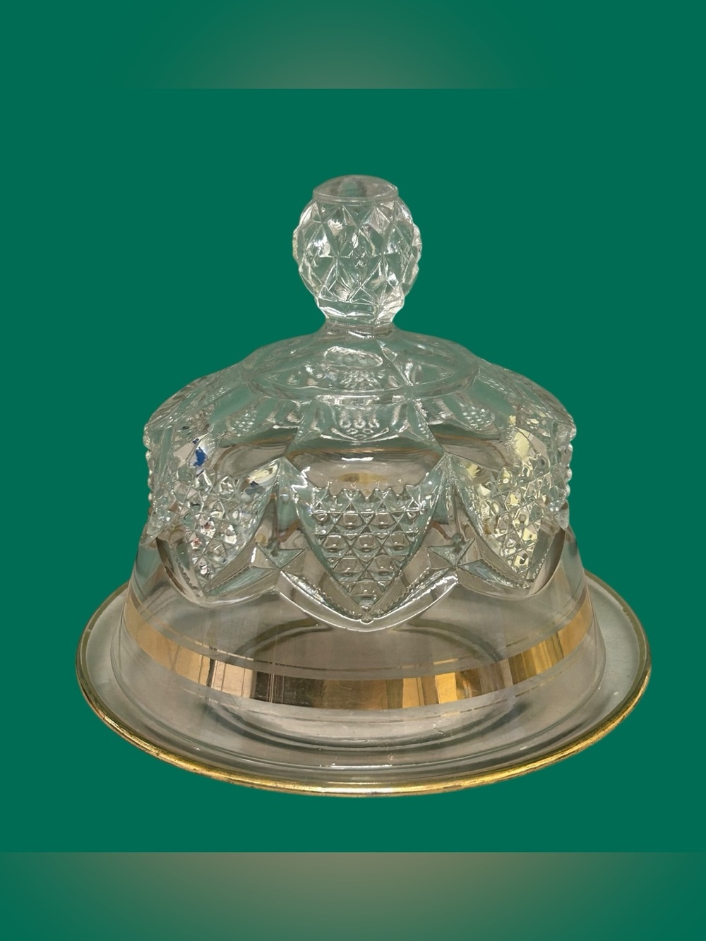 Vintage Pressed Glass Butter Dish Gold Trim Underplate Replacement